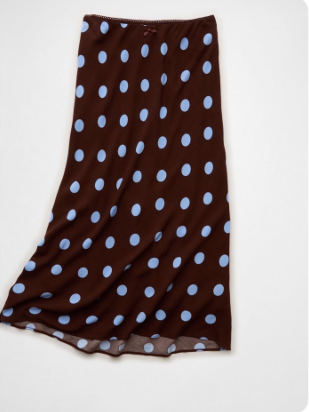 American Eagle Outfitters Brown Maxi Skirt with Light Blue Polka Dots set